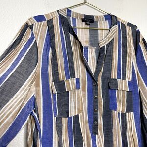 Cocomo Womens Top Size 3X Striped Classic Blouse Roll-Up Sleeves Office Business
